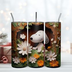 snoopy white flower 20oz snoopy dog 20oz, birthday gift mug, skinny tumbler, gift for kids, gift for lover