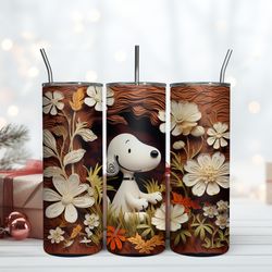 little flower and snoopy tumbler 20oz snoopy 20oz , birthday gift mug, skinny tumbler, gift for kids, gift for lover