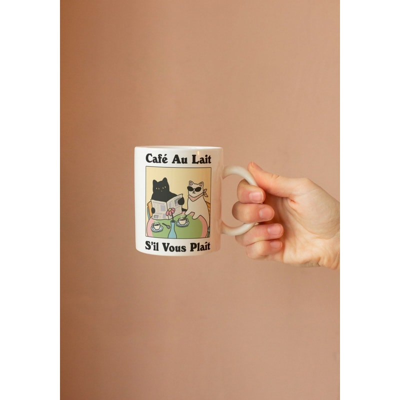 French Cafe Au lait Cat coffee mug, Retro Drink mug, Un Cafe Sil Vous Plait, Bistro Coffee mug, Un Cafe Sil Vous Plait 11oz mug.jpg