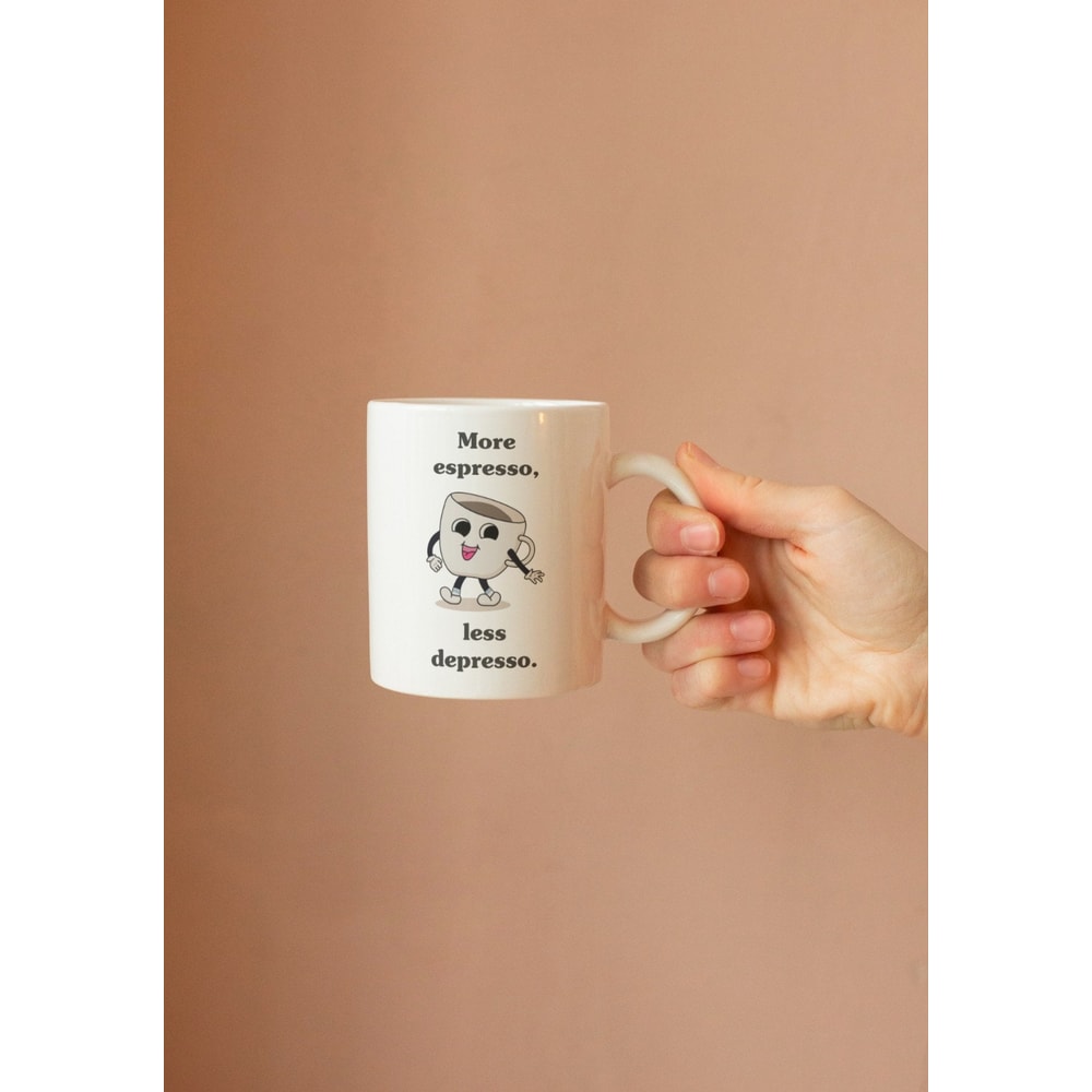 More espresso less depresso coffee mug, Cute mug gift, funny coffee mug, Gift for her, Gift for him, 11oz coffee mug.jpg