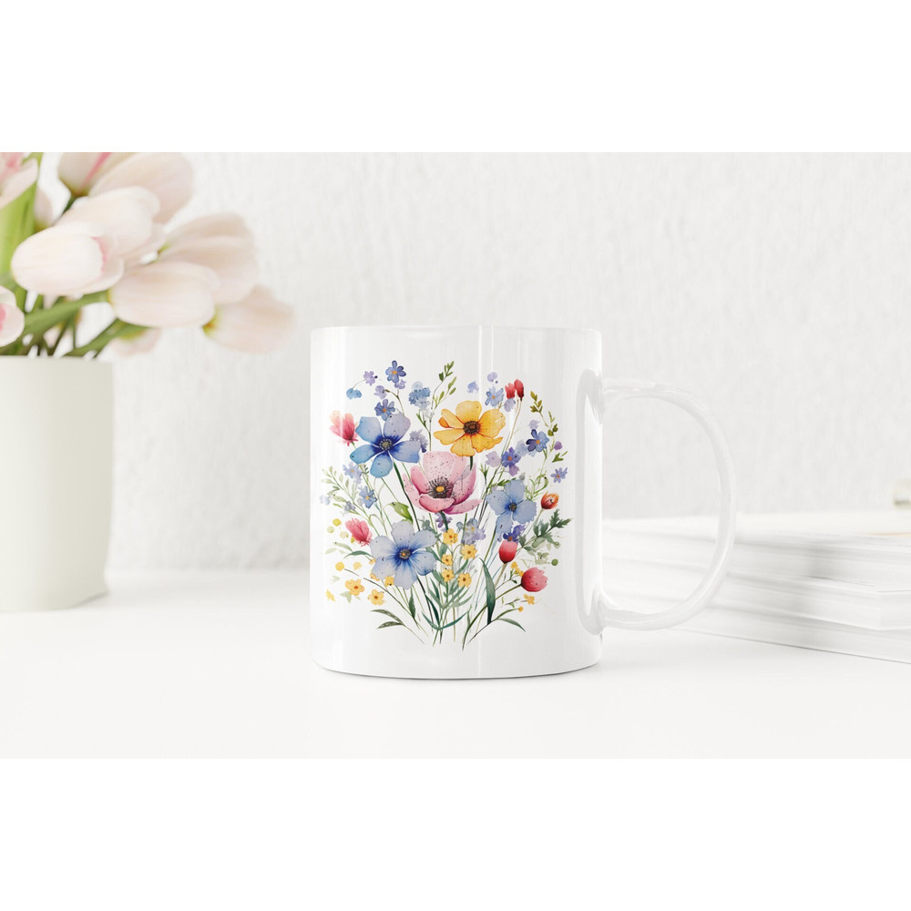 Wildflower mug, Boho watercolor flower mug, flower mug, wildflower mug, gardening mug, pressed flower mug, floral mug, vintage floral mug.jpg