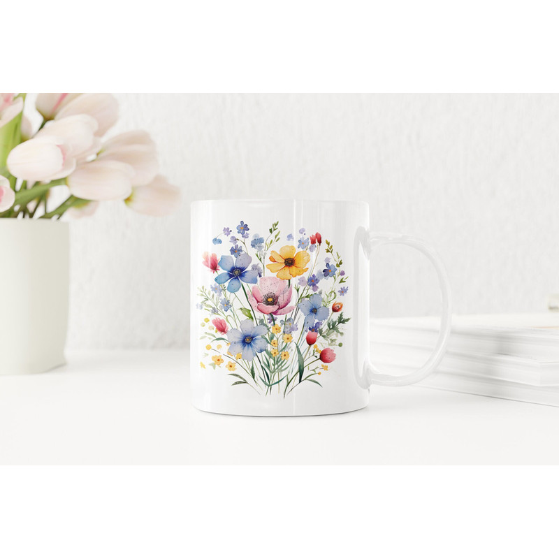 Wildflower mug, Boho watercolor flower mug, flower mug, wildflower mug, gardening mug, pressed flower mug, floral mug, vintage floral mug.jpg