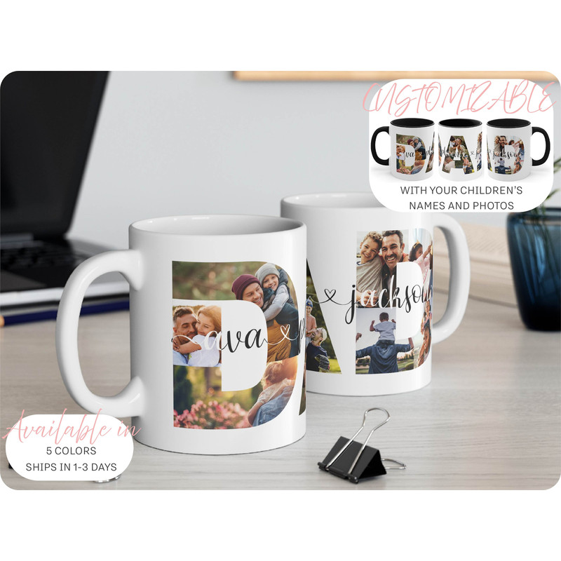 Father's Day Photo Mug, Personalized mug with photos of kids, Father's Day gift with Children's names, Photo collage Mug, Coffee cup for Dad.jpg