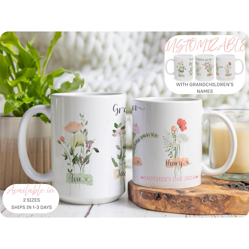 Grandmas Garden Customized Mug, Mother's Day Gift for Grandma, Personalized gift from Grandkids, Mother's Day Coffee Cup, Flower Mug for Nan.jpg