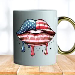 patriotic 11oz coffee mug with american flag and dripping lips, patriotic american lips mug, patriotic coffee mug