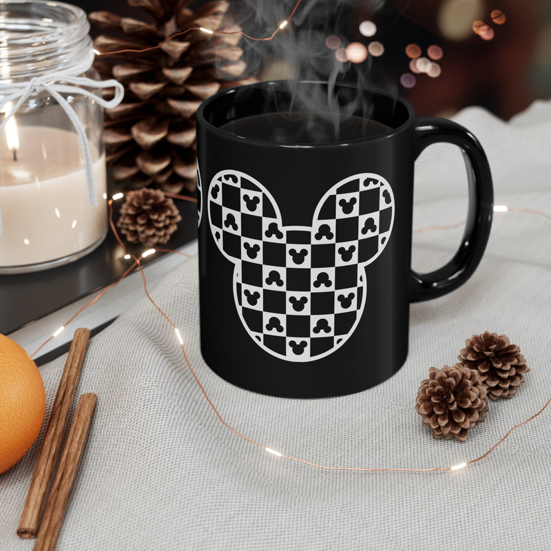 Hidden Mickey, checkered Hidden Mickey, Disney, Mickey Mouse 11oz Black Mug.jpg