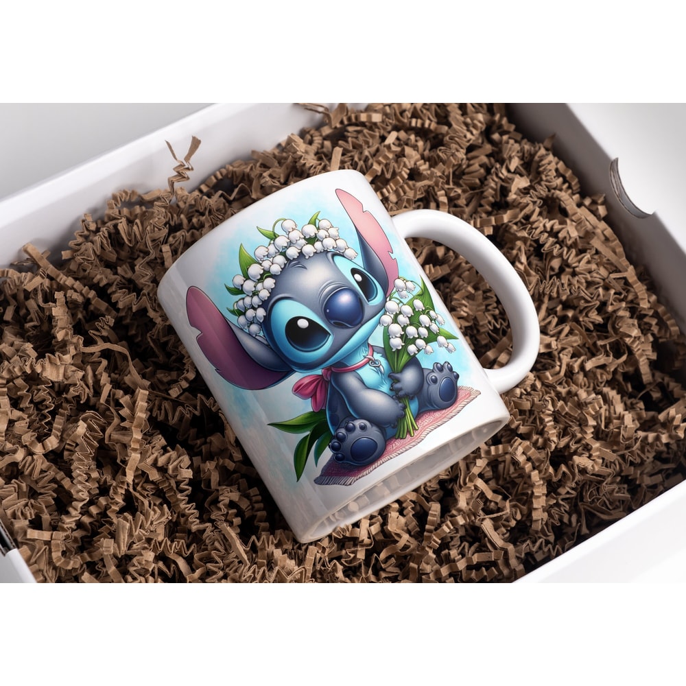 Personalized cup with first name, birthday mug gift, birthday, love, friendship, couple, love, lily of the valley stitch mug, Mother's Day,.jpg