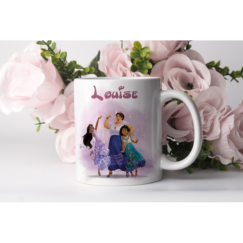 Personalized encanto theme mug, encanto child mug, mug with personalized first name, Christmas gift. Mirabel isabela luisa madrigal.jpg