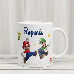 mario and luigi mug, customizable first name, super mario inspired mug