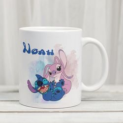 stitch mug, childrens mug, stitch and angel mug, customizable mug to offer, stitch custom kids name mug