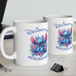 stitch ceramic mug, 11oz, disney stitch coffee mug, stitch mug, fun coffee mug, delightfully mischievous stitch mug