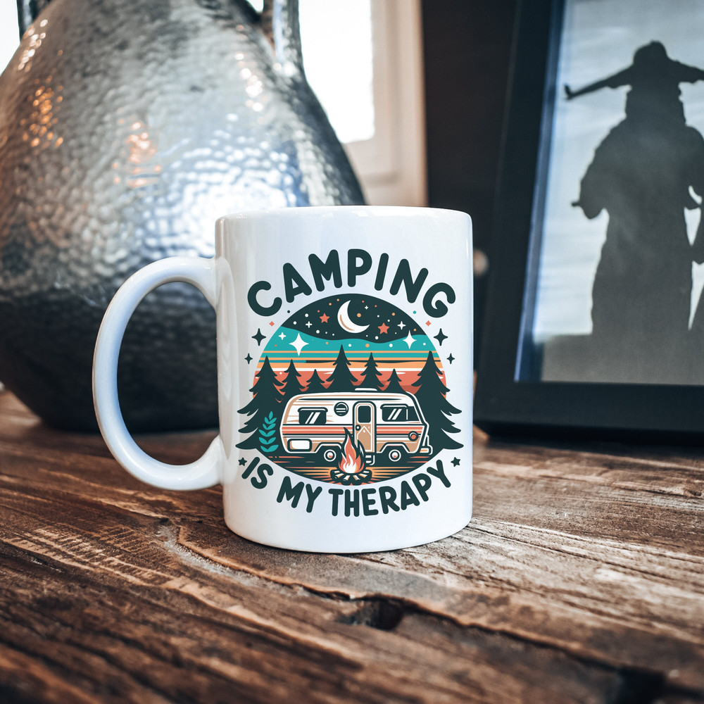 Camping Mug, Camping And Drinking Mug, Gift for Campers, Gift for camping trip, gift for Therapists, Camping Is My Therapy Coffee Mugs.jpg