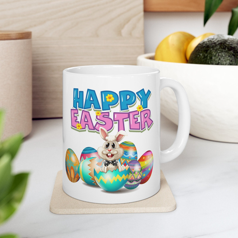 Happy Easter mug gift Easter Eggs Ceramic Mug for mom cute mug for Easter Bunny basket gift He Is Risen coffee cup with Easter Bunny gift 2.jpg