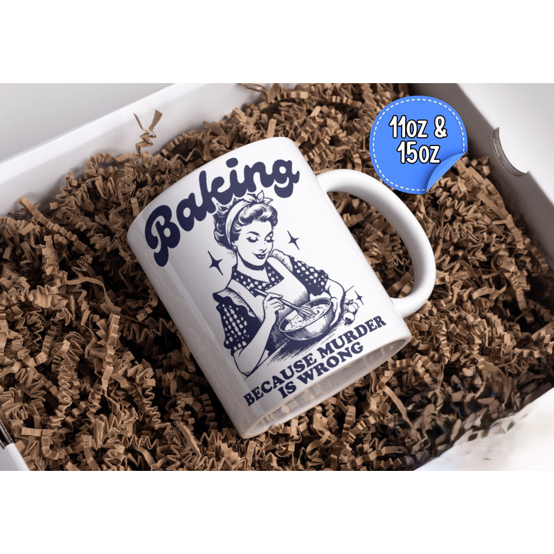 Baking Because Murder Is Wrong Mug Gift for Bakers Funny Cooking Mug Retro Murder Chef Sassy Cup.jpg