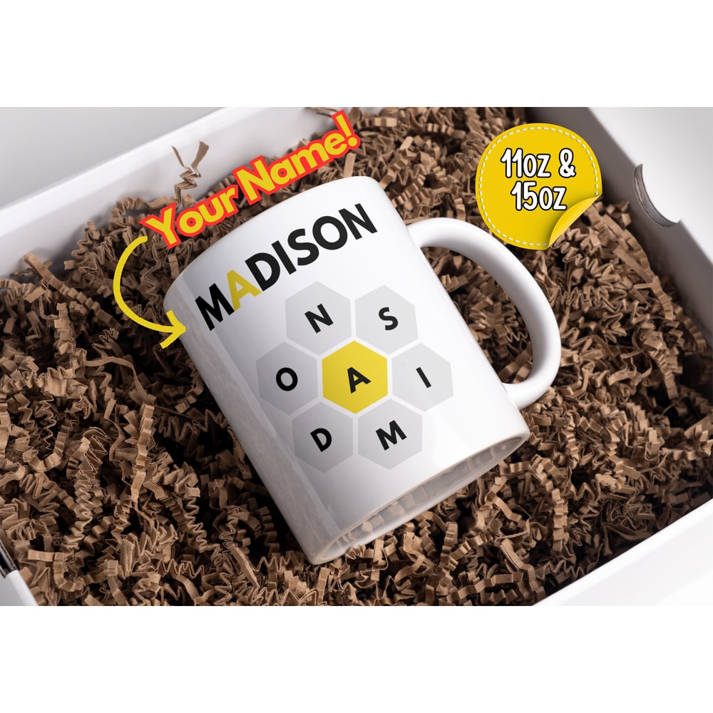 Nyt Spelling Bee Mug Personalized Name Wordle Mug Custom 2 sided Large Mug Office & co-worker gift.jpg