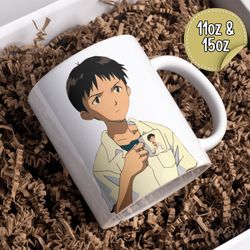 shinji holding mug, shinji ikari large mug, rei ayanami mug, neon genesis evangelion shinji evangelion shinjiception
