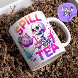 spill the tea mug, large gossip mug, best friend gifts skeleton tea party mug, the tea tarot card mug, gift for her