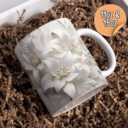 white lilies flowers mug, cottagecore coffee mug, flower garden lover spring floral gift for her