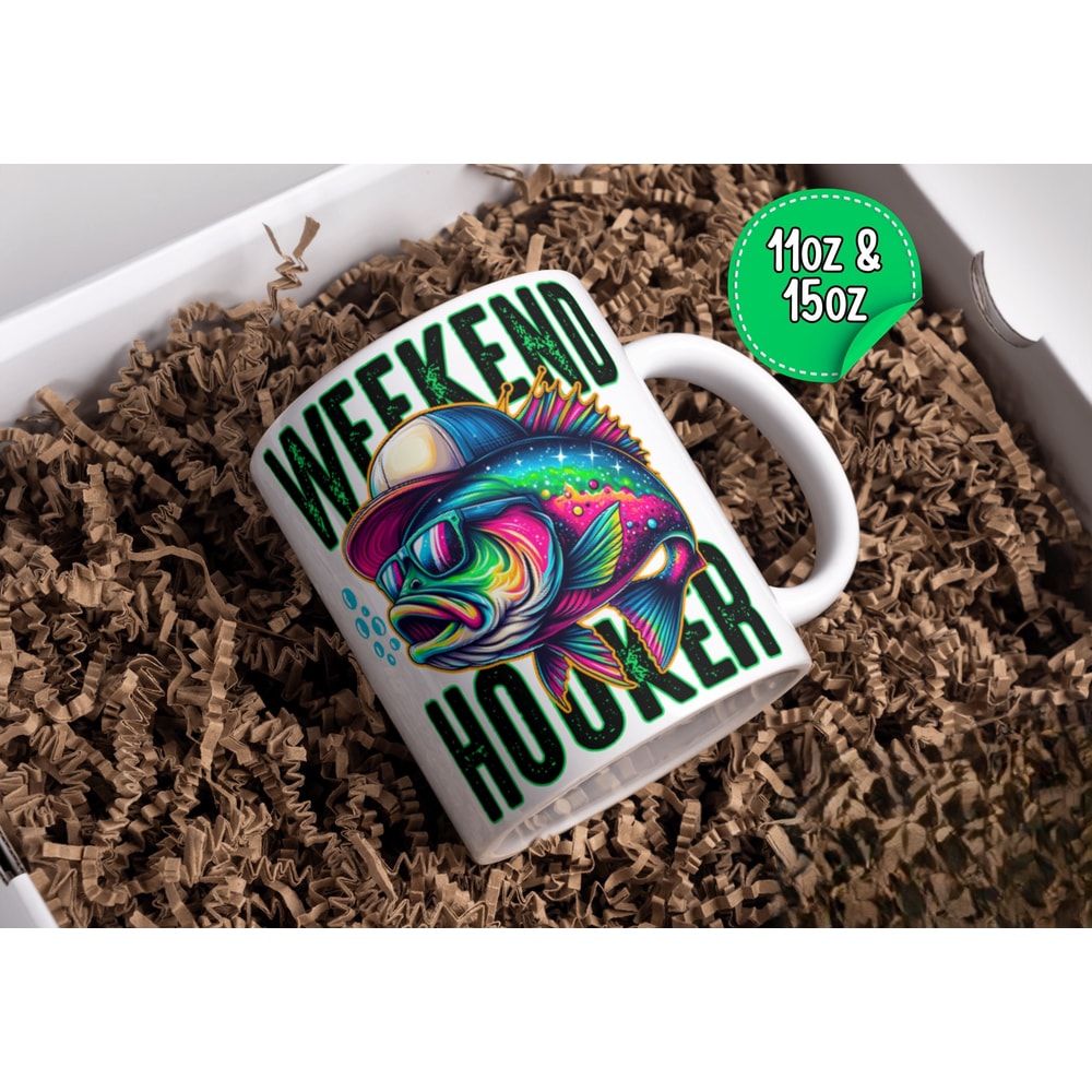 Weekend Hooker Mug Colorful, Fish, Fishing, Funny, Sarcastic, Summer Fishing Weekend Mug Bass Fishing Cup Funny Mug.jpg