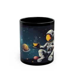 astronaut exploring space cool gift for sci fi fans gift for space enthusiasts fantasy mug, cool black mug