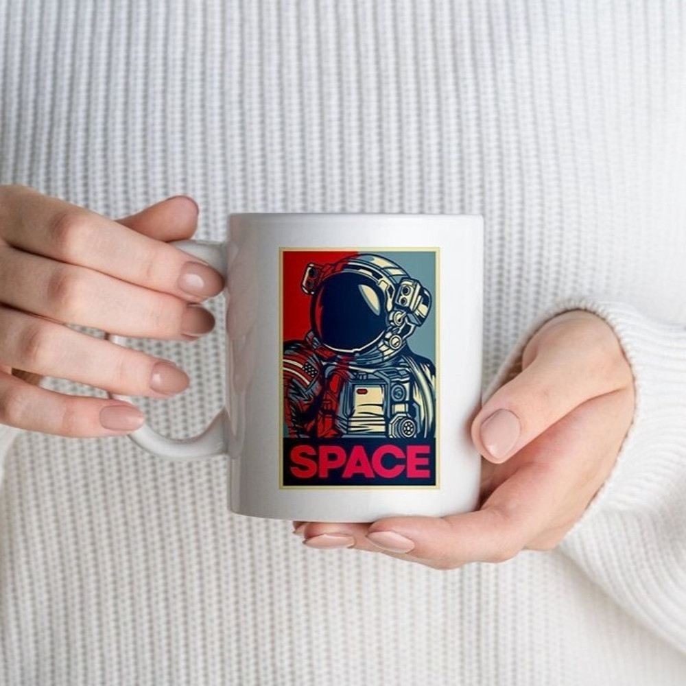 Coffee Mug Gift for her Cup Christmas Gift for Him Vintage Poster Space Astronaut Tea Cup Glass Birthday Present Custom Personalized Gift.jpg