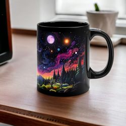 cosmic galaxy landscape ceramic mug, - 11oz nature themed coffee mug, - unique universe design - astronomy enthusiast