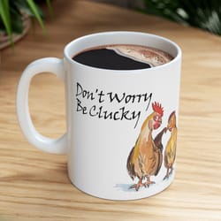 clever clucky chicken ceramic mug