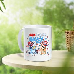 fourth of july mug, red white bluey t-mug, independence day mug, bluey 4th of july mug, bluey party in the usa mug
