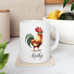 rooster mug, custom rooster coffee mug, rooster lover gift, farmhouse kitchen mug, custom animal mug