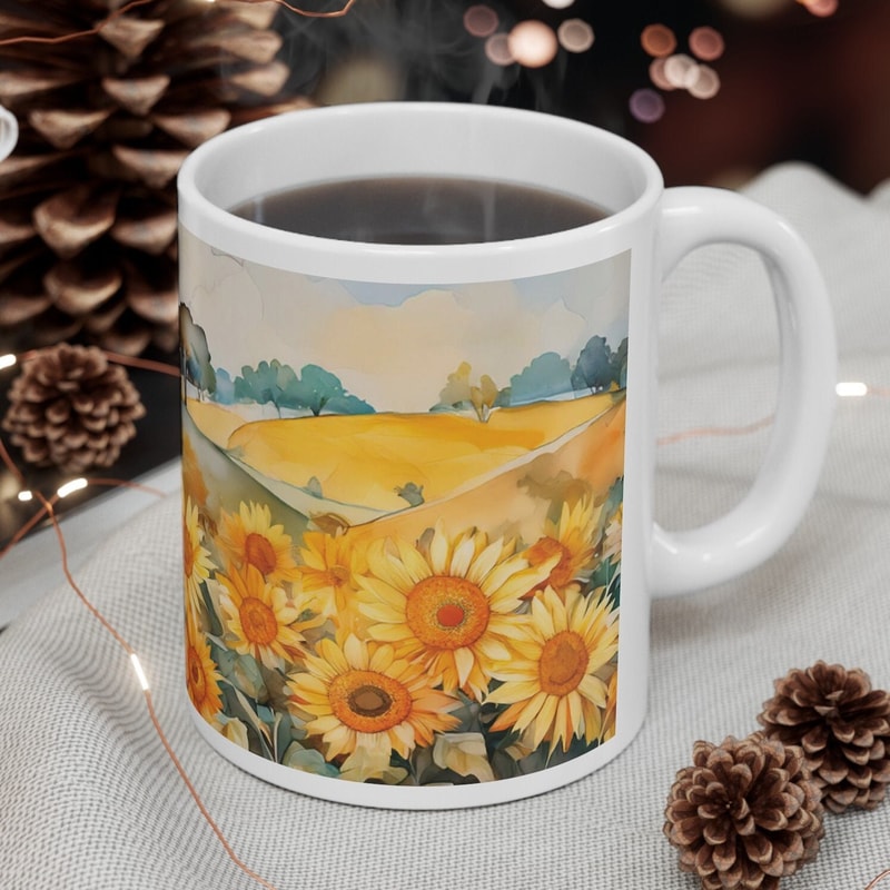 Sunflower Painted Ceramic Coffee Mug, (11oz, 15oz).jpg