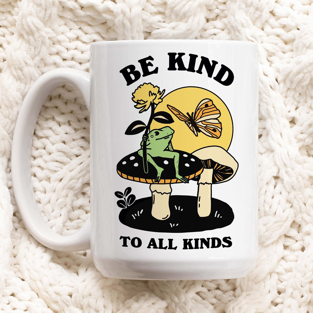 Be Kind Frog Coffee Mug, Positive Cottagecore Quote Cup, Frog Lover Gift, Friend Colleage Gift Idea, Handmade Froggy Mug, Cute Novelty Gift.jpg