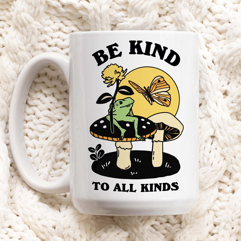 Be Kind Frog Coffee Mug, Positive Cottagecore Quote Cup, Frog Lover Gift, Friend Colleage Gift Idea, Handmade Froggy Mug, Cute Novelty Gift.jpg