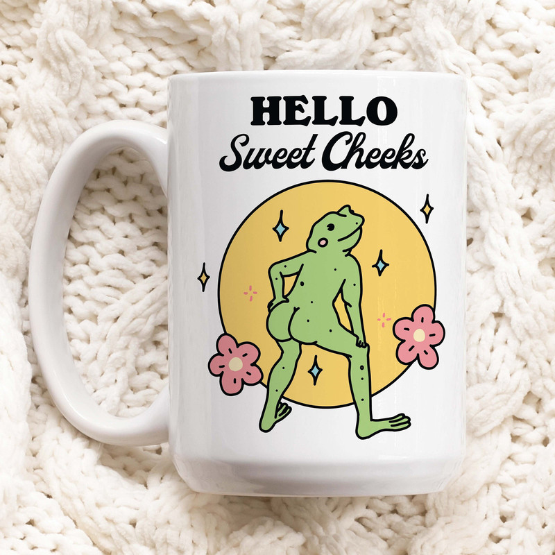 Frog Sweet Cheeks Coffee Mug, Funny Rude Ceramic Cup, Frog Lover Gift, Colleage Friend Gift Idea, Cute butt humor Mug, Unique Gifts.jpg