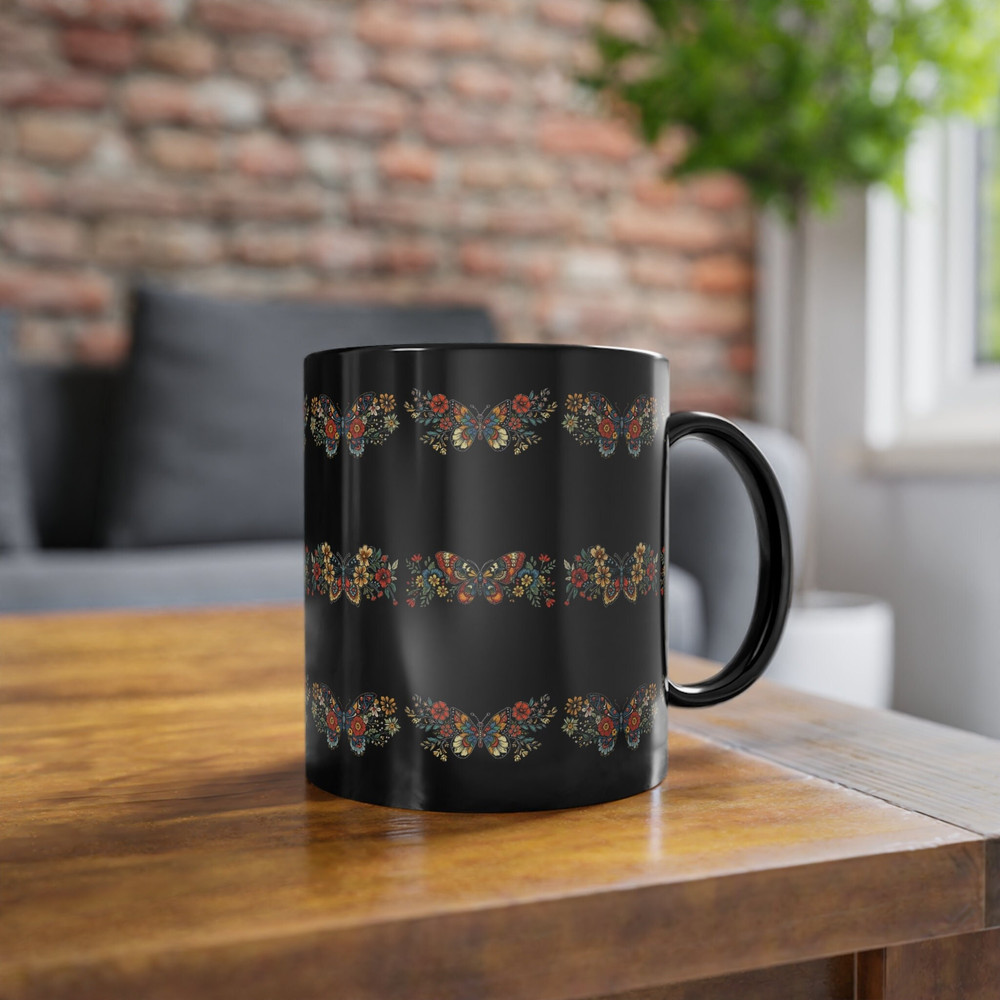 Fluttering Beauty Butterfly Tattoo Mug Black Coffee Cup 11oz cup gift for her gift for her.jpg