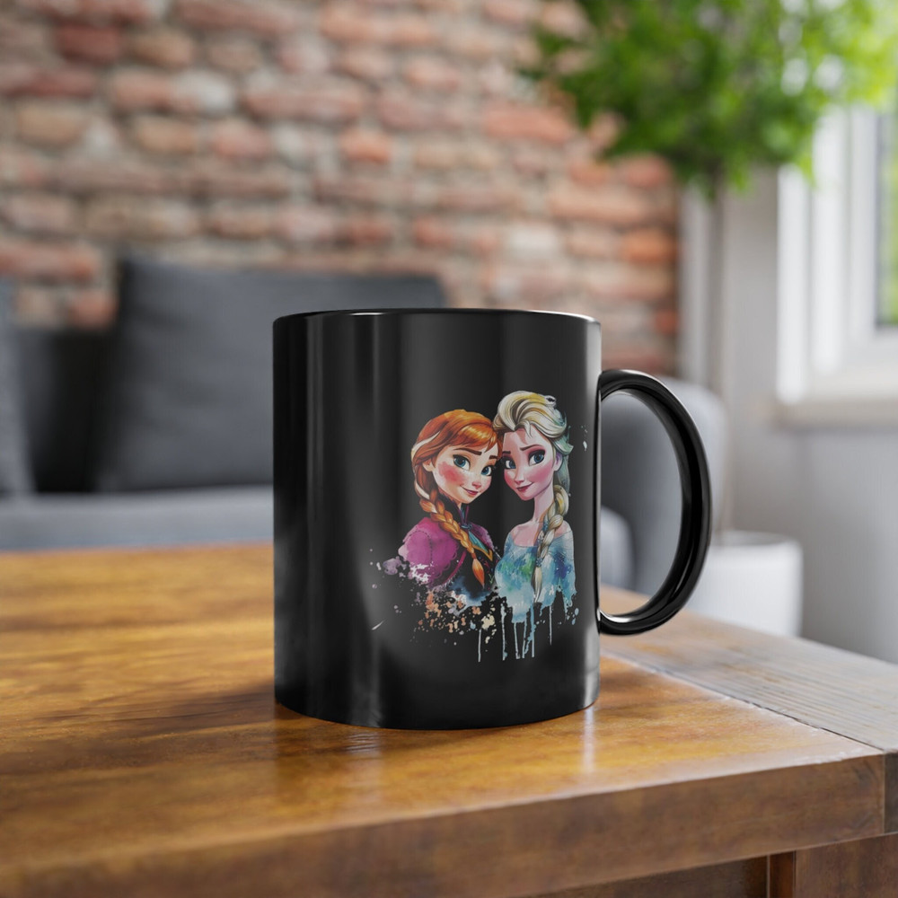 Olaf,Anna and Elsa black mug  frozen  gift for her  gift for kids.jpg