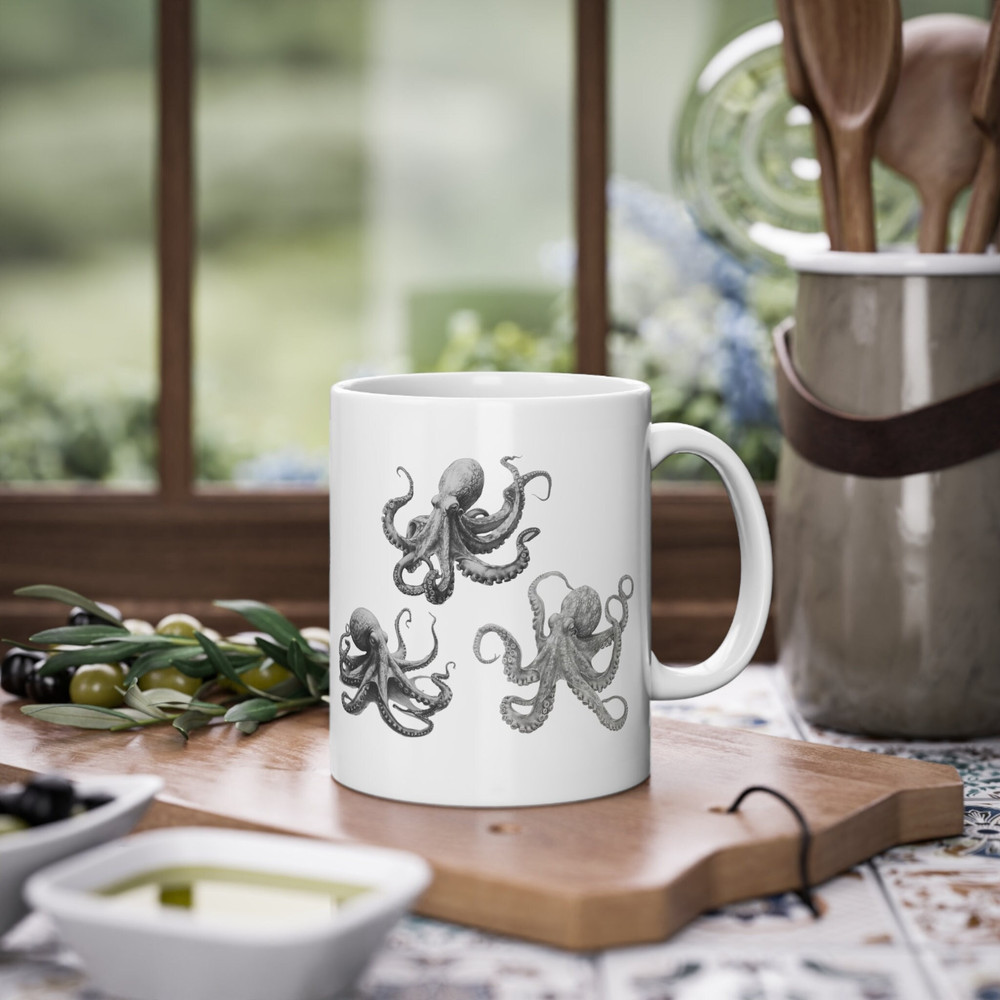 Pencil Sketch Octopus Mug drinking mugs gift for him gift for her.jpg