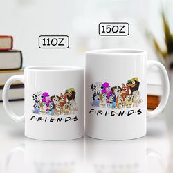 bluey and friends mug, bluey mug, bluey family mug, bluey characters mug, bluey gift mug, bluey family mug,