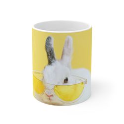 bunny mug, rabbit mug, funny mug, animal mug, gift ideas, gift for her, gift for him, cat gifts, bunny adorable sunglass
