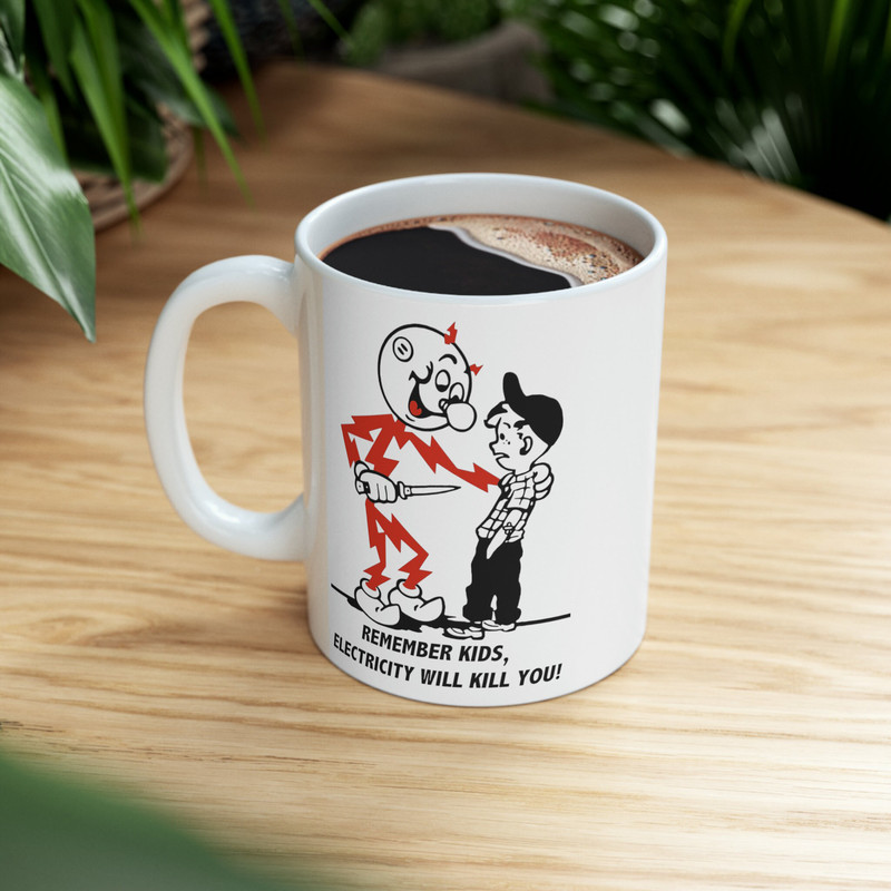 Remember kids electricity will kill you mug, 11oz, Reddy Kilowatt , Nostalgic, coffee.jpg