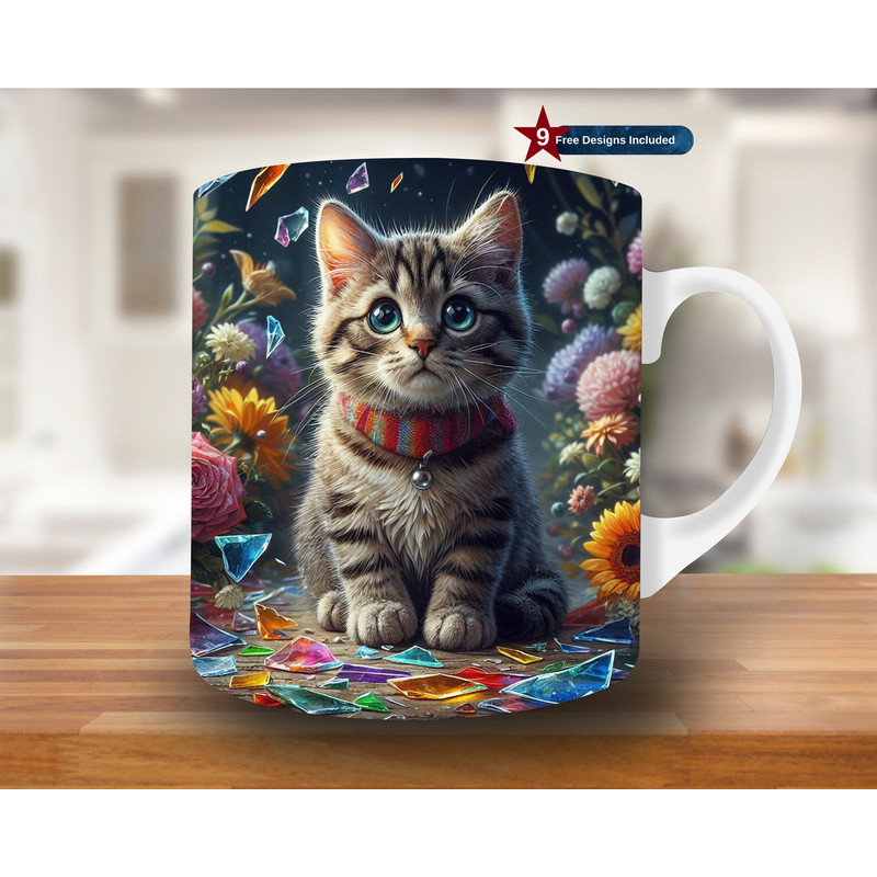3D Cute Kitten Broken Glass Mug Wrap, 11oz & 15oz Mug Template, Mug Sublimation Design, Mug Wrap Template PNG, 3D Cat Mug Press Design, cat.jpg