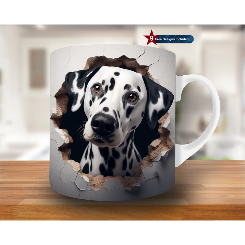 3D Dalmatian Hole in a Wall Mug Wrap, 11oz & 15oz Mug Template, Mug Sublimation Design, Mug Wrap Template, Instant Digital Download PNG, dog.jpg