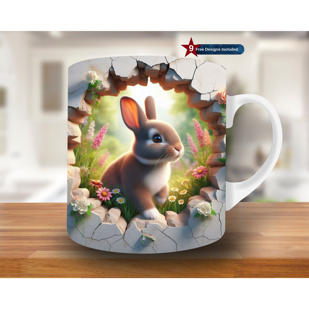 3D Rabbit Hole in a Wall Mug Wrap, 11oz & 15oz Mug Template, Mug Sublimation Design, Mug Wrap Template, Digital Download PNG, bunny mug wrap 1.jpg