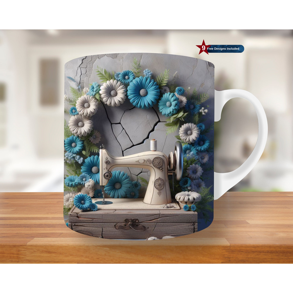 3D Sewing Machine Mug Wrap, 11oz & 15oz Mug Template, Mug Sublimation Design, Mug Wrap, Template PNG, Coffee Mug, retro mug, vintage mug png.jpg