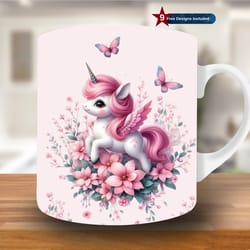 3d unicorn hole in a wall mug wrap, 11oz & 15oz mug template, mug sublimation design, mug wrap template