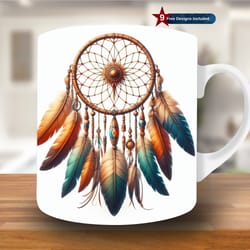 dreamcatcher mug wrap, 11oz & 15oz mug template, mug sublimation design, mug wrap