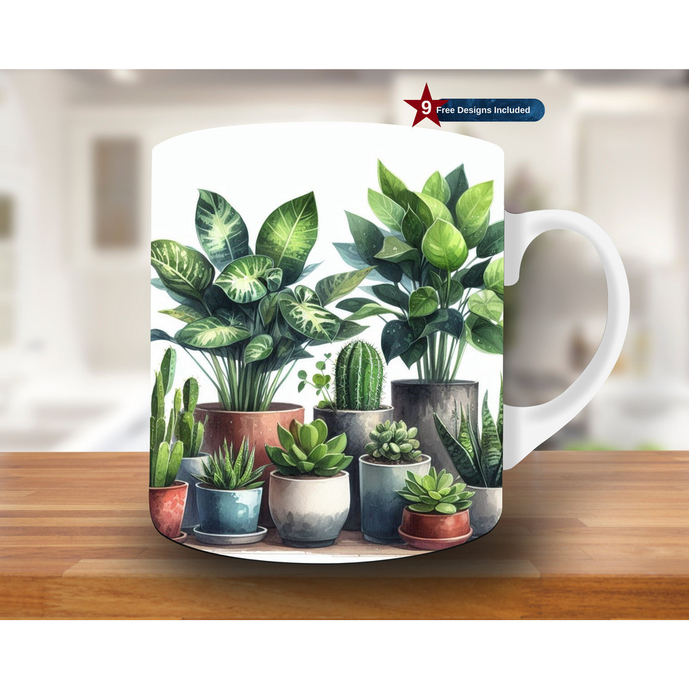Succulents Cactus and Green Plants Mug Wrap, 11oz & 15oz Mug Template, Mug Sublimation Design, Mug Wrap Template, Digital Download PNG.jpg