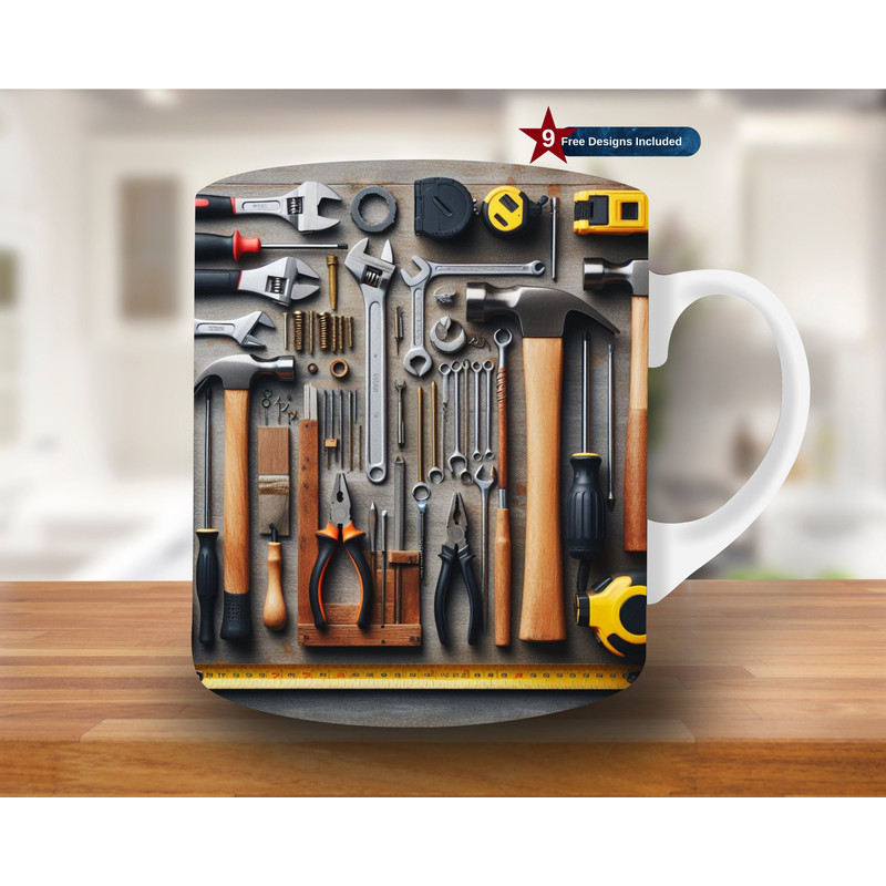 Tools on Wooden Table Mug Wrap, 11oz & 15oz Mug Template, Mug Sublimation Design, Mug Wrap Template, Digital Download PNG, tool mug wrap.jpg