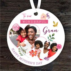 Gran Floral Heart Photo Frames Mothers Day Gift Round Personalised Ornament