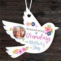 Grandma Mothers Day Memorial Bright Flowers Photo Keepsake Bird Custom Ornament