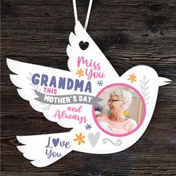 Miss You Grandma Mothers Day Memorial Photo Keepsake Bird Personalised Ornament
